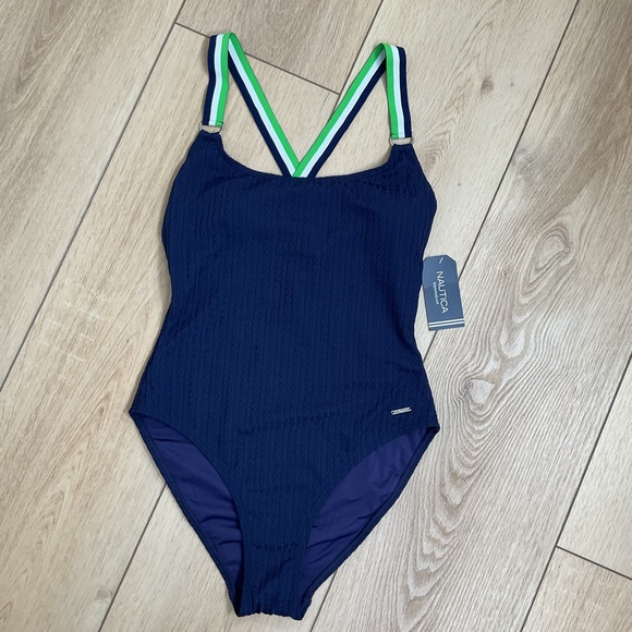 Nautica Womens One-Piece Swimsuit Slimming Tummy Control Quick-Dry Fabric Size L - Picture 1 of 12